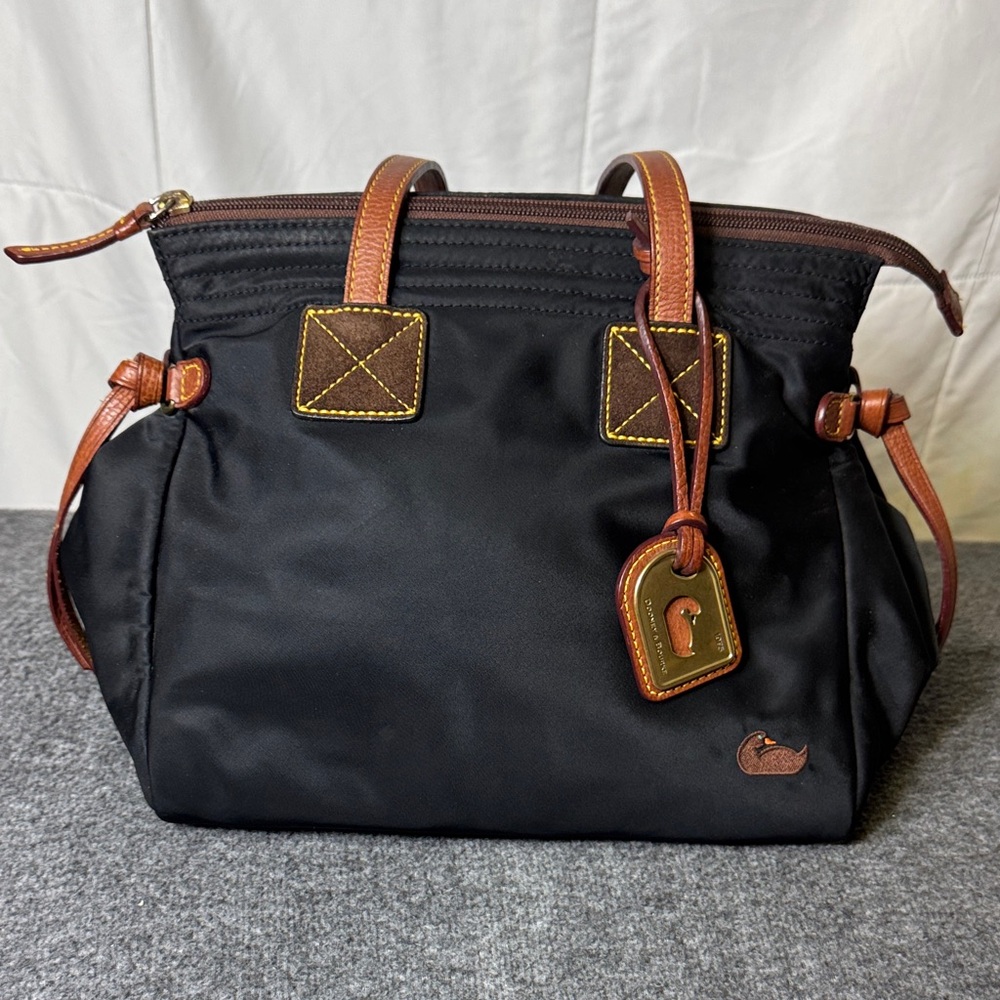 Dooney & Bourke Black Nylon Small Satchel with Leather‎ Trim & Pink Lining